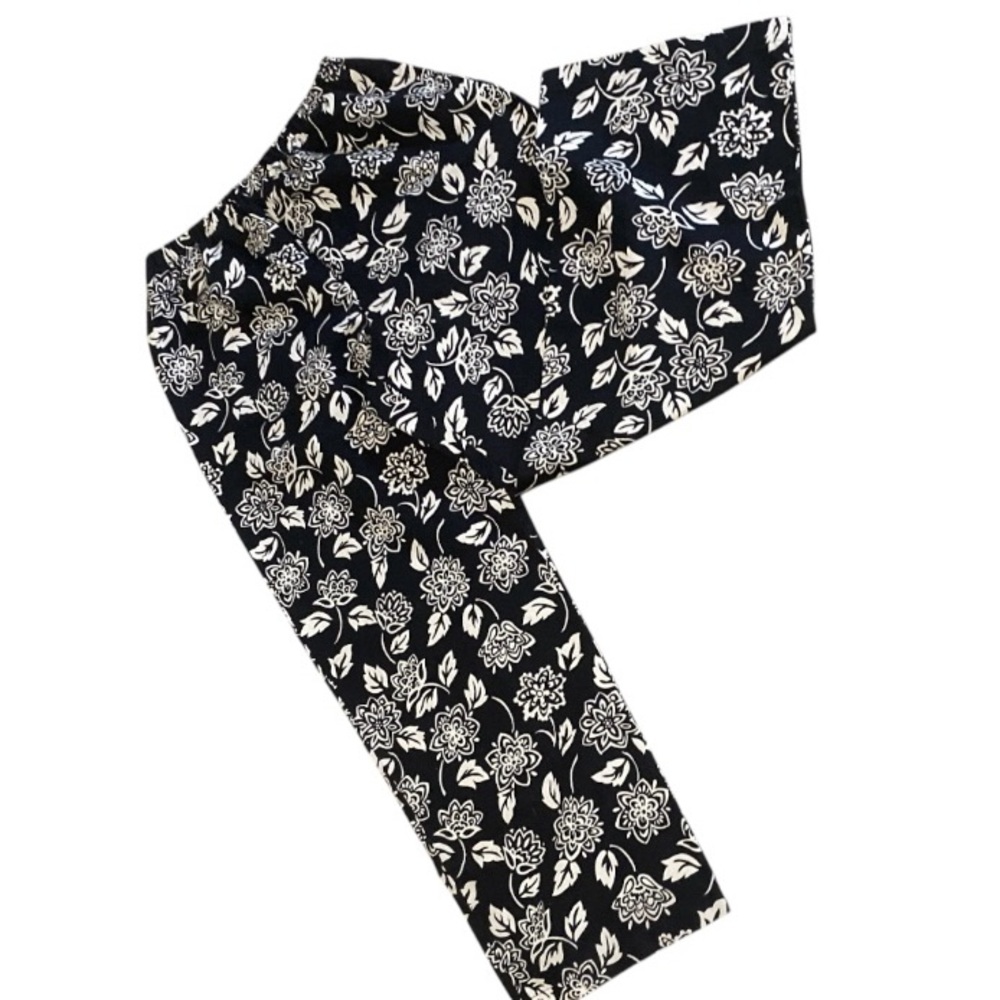 Coldwater Creek Relaxed Wide Leg Linen Pants Black Floral Pull on Coastal Beachy